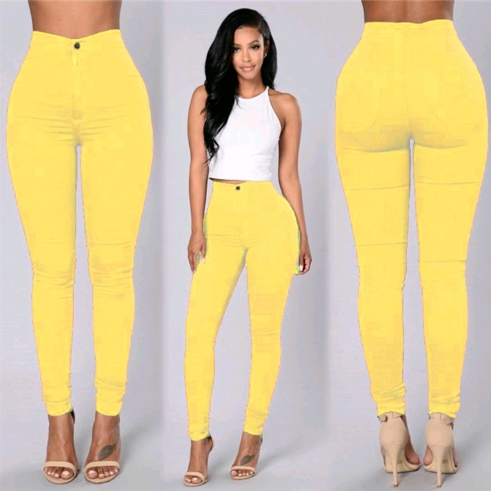 Bright Yellow High-Waisted Skinny Pants